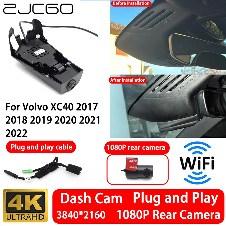 Wideorejestrator 4K z przodu i z tyłu z WiFi, Plug and Play dla Volvo XC40