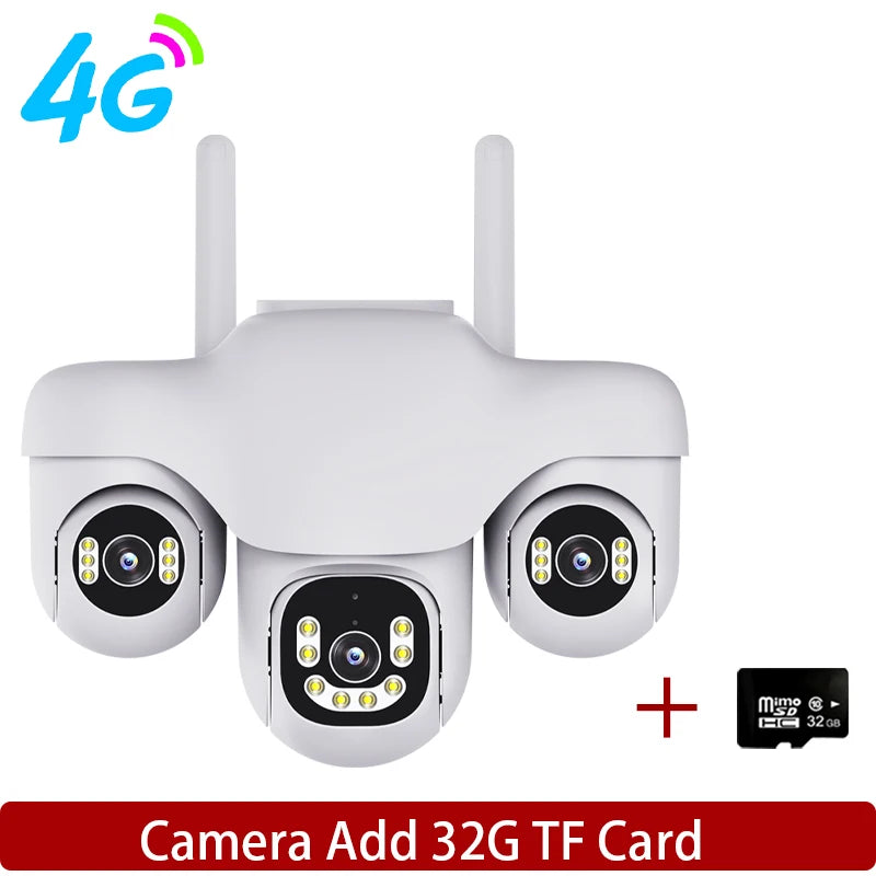 12MP Triple Lens PTZ 4G Security Camera 4G Cam Add 32G / EU Plug