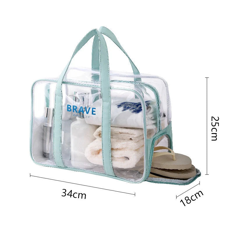 Clear PVC Toiletry Bag - Waterproof Transparent Organizer Green