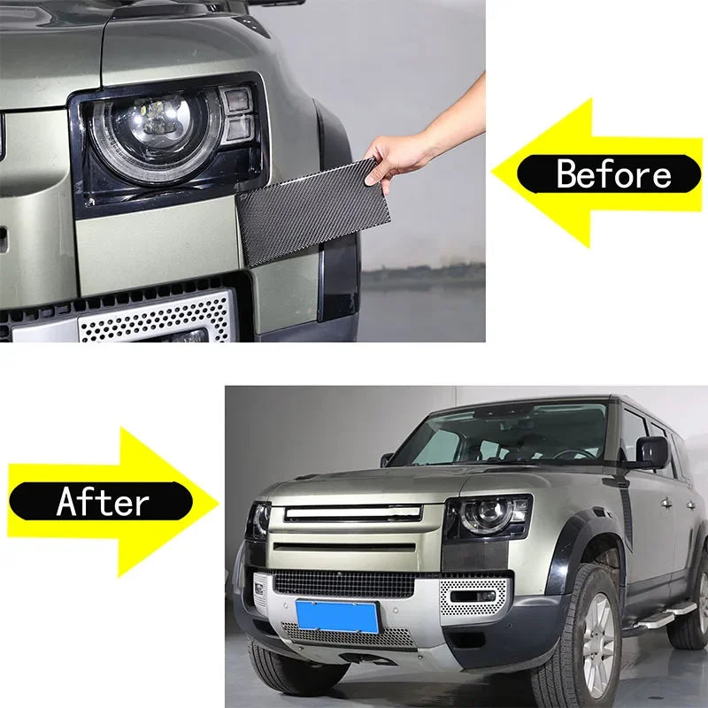 2Pcs Rámiky na dekoráciu predných svetlometov z uhlíkových vlákien pre Land Rover Defender 110