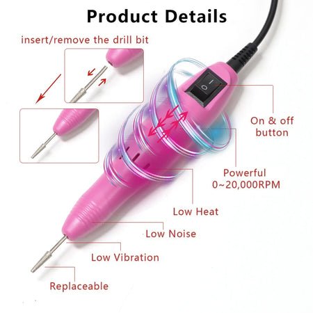 YIKOOLIN Electric Nail Drill Machine &ndash; High Speed 20000 RPM