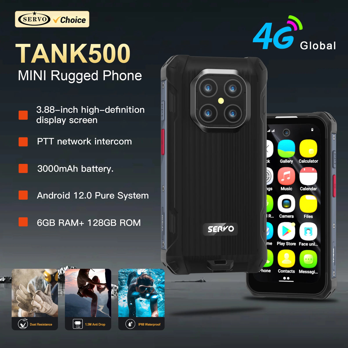 SERVO TANK500 Android Mini Rugged Smartphone &ndash; IP68 Rated