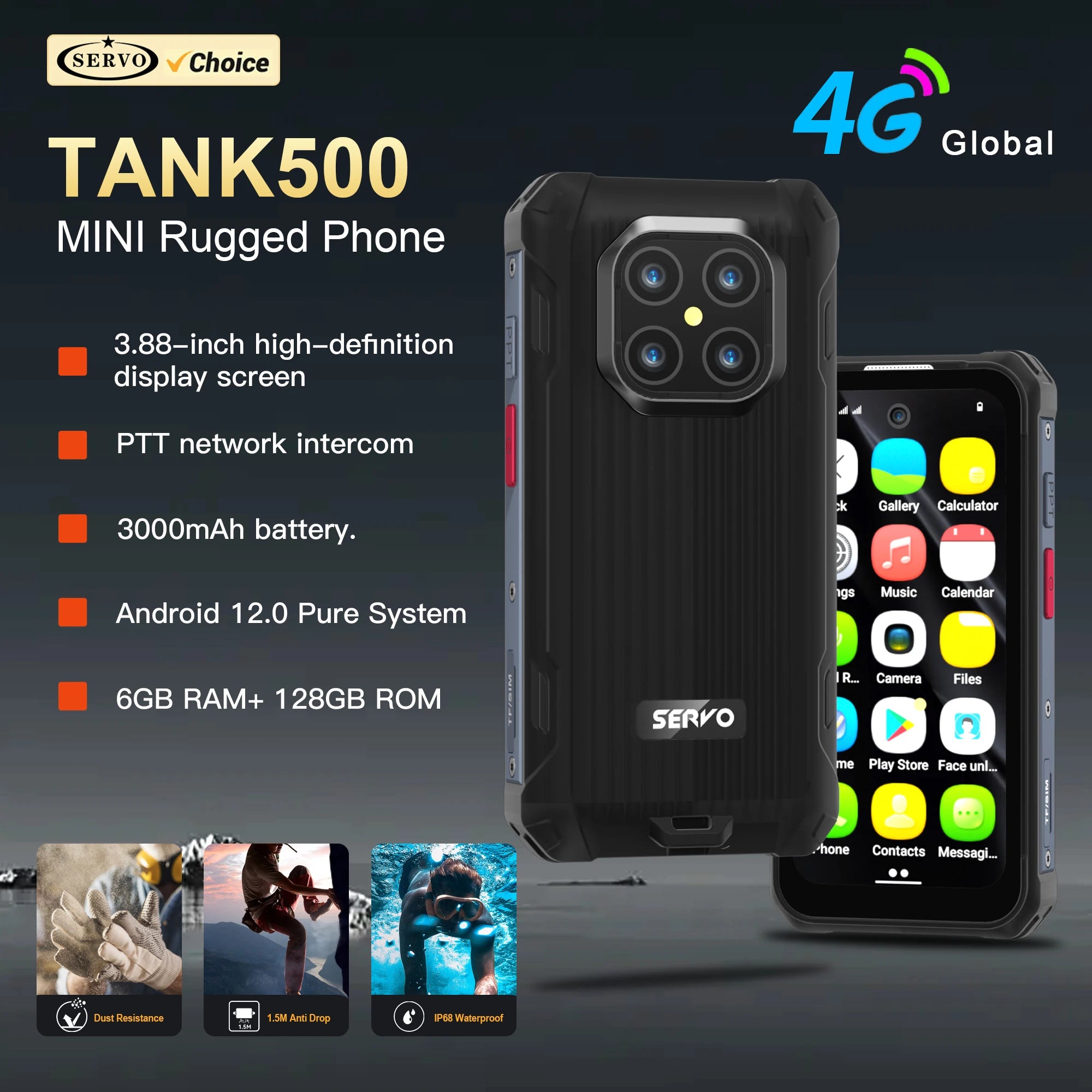 SERVO TANK500 Android Mini Rugged Smartphone &ndash; IP68 Rated