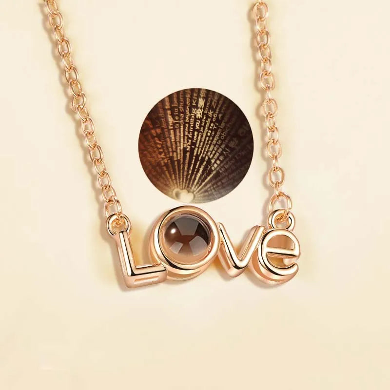 100 Languages "I Love You" Pendant Necklace - Trendy Geometric Jewelry for Couples Rose Gold-11