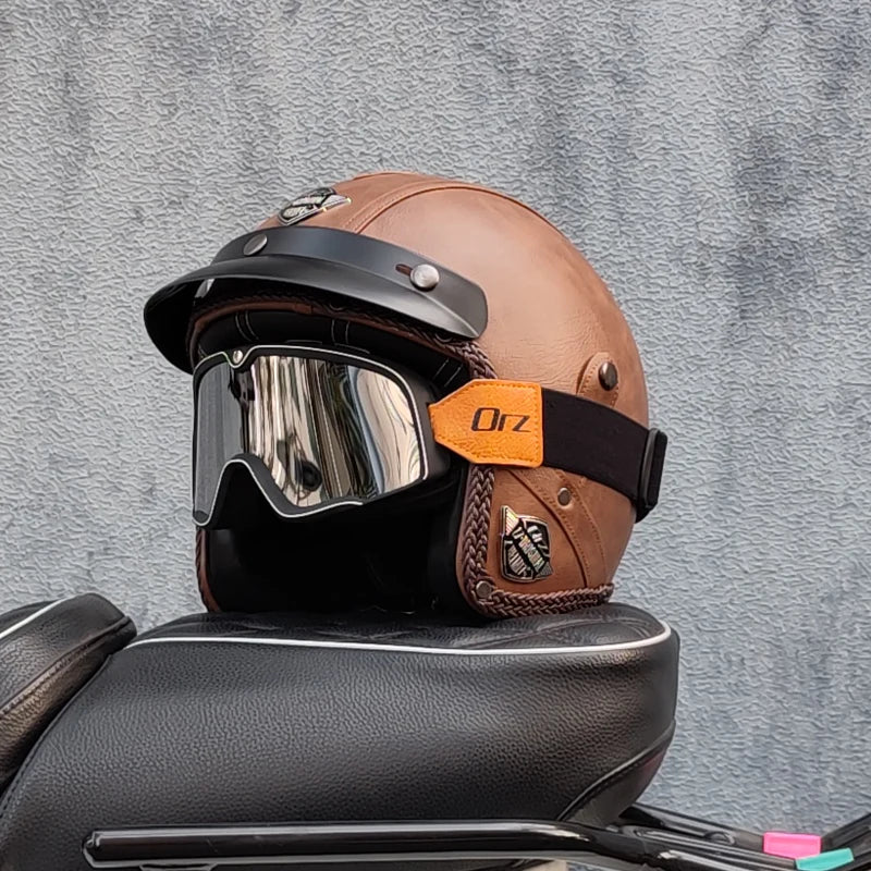 High quality retro motorcycle half helmet 3/4PU leather helmet cruise jet helmet – InterCyprus Trading Ltd High quality retro motorcycle half helmet 3/4PU leather helmet cruise jet helmet – InterCyprus Trading Ltd