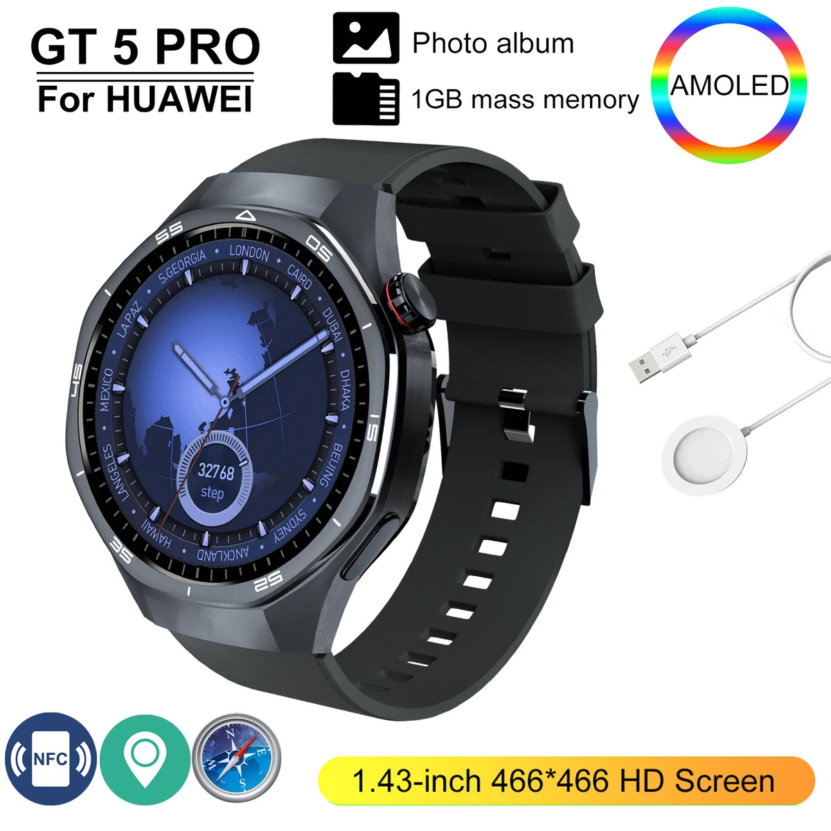 GT 5 Pro 2025 &ndash; 24h Blood Pressure Monitoring And NFC GPS Black / NFC 400mAh