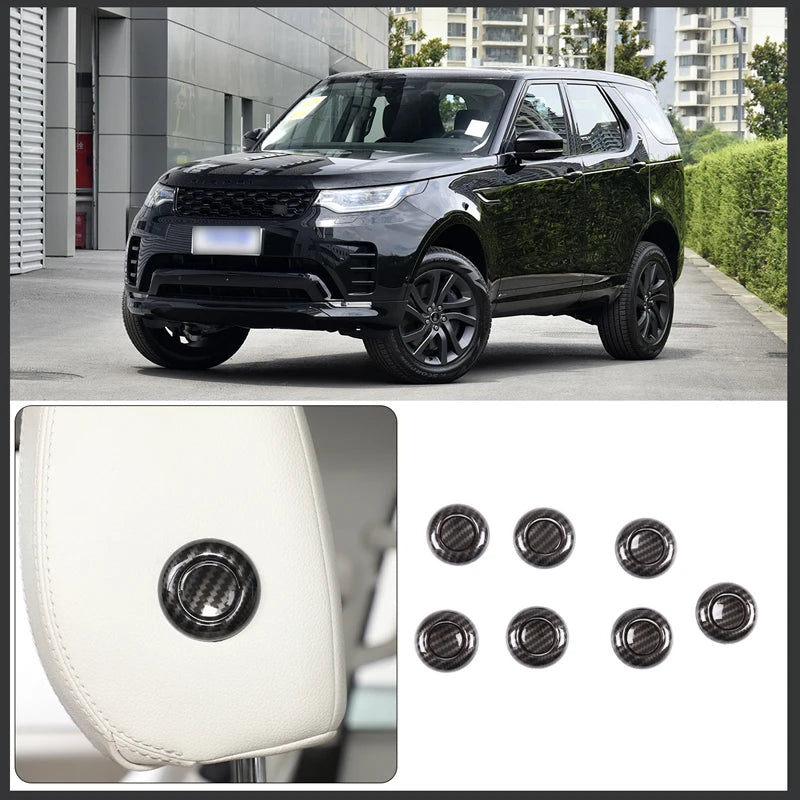 Para Land Rover Discovery 5 LR5 ABS Fibra de Carbono Tampa do Botão de Ajuste do Apoio de Cabeça Adesivo com Acabamento em Grão de Madeira de Carvalho