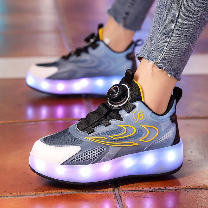 LED Glowing Kids Walking Shoes with Inline Skate Capability