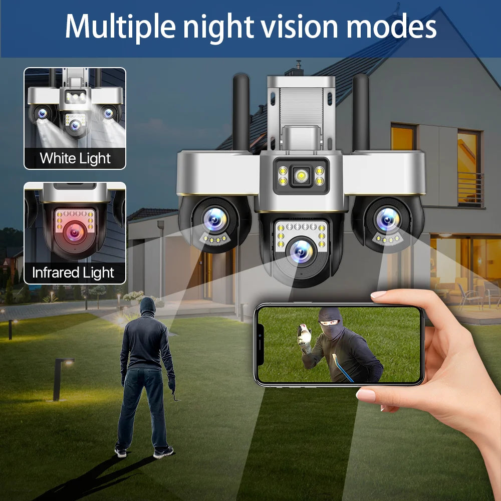 15MP Three Screens IP Camera Wireless Outdoor Three Lens PTZ Lens Audio Human Auto Tracking Surveillance Wifi Cameras Waterproof
