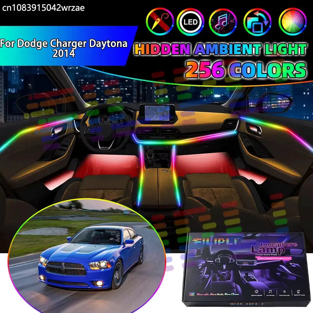 For Dodge Charger Daytona 2014 LD MK3 3th RGB Car Interior Ambient Lights Strips Breathing Lighting Kit App Control LED strips by InterCyprus Trading Ltd