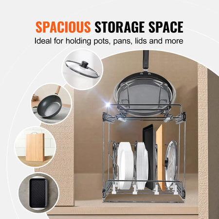 2 Tier Expandable Pull Out Pan And Pot Rack Under Cabinet