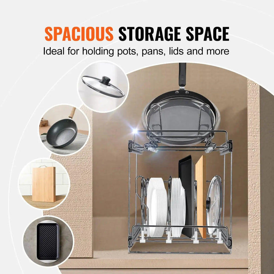 2 Tier Expandable Pull Out Pan And Pot Rack Under Cabinet