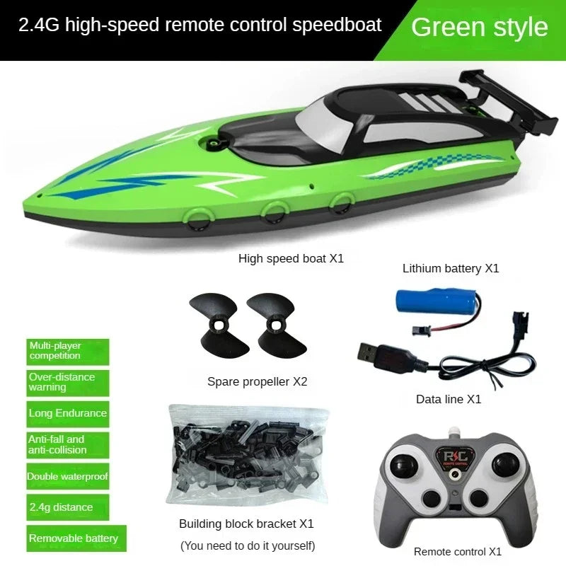 High-Speed 2.4GHz Remote Control Toy Boat for Kids - Waterproof Electric Summer Fun 2.4G green