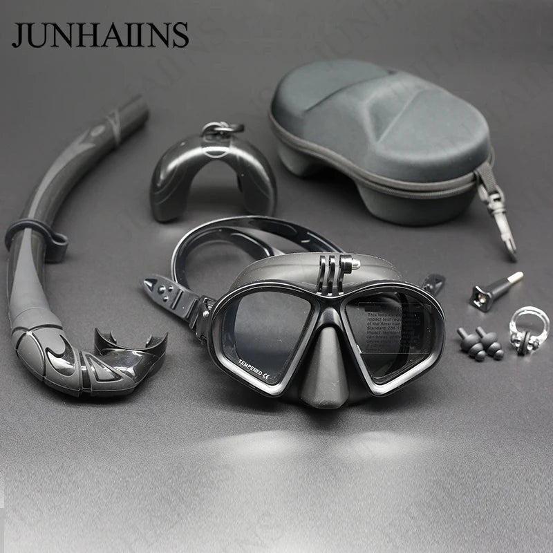 Wet GoPro Mount Diving Mask &amp; Snorkel Set with Camera Mount - Low Volume, Tempered Glass