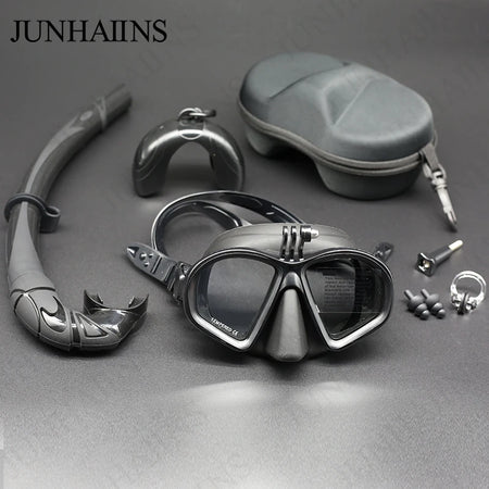 Wet GoPro Mount Diving Mask &amp; Snorkel Set with Camera Mount - Low Volume, Tempered Glass