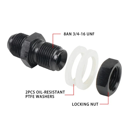 Male AN6 AN8 AN10 AN12 Flare Fuel Cell Tank Adapter Bulkhead Fitting Straight with Washer Black Aluminum Straight by InterCyprus Trading Ltd