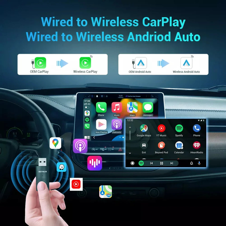 GetPairr Kablosuz CarPlay ve Android Auto Adaptörü, Mini Pro 2'si 1 Arada
