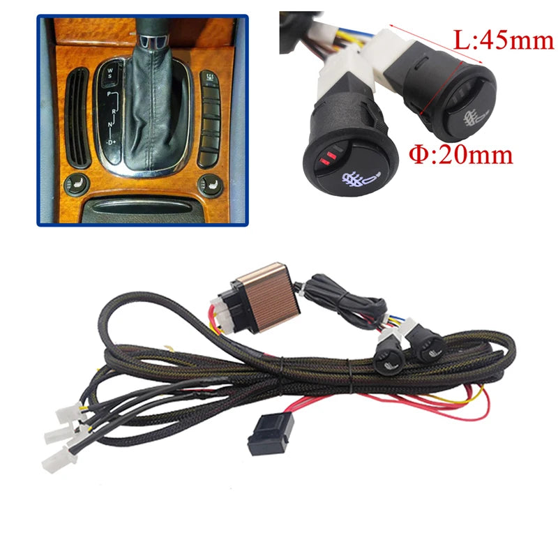 Универсален комплект за отопление на автомобилни седалки 12V за 2 седалки, 27W въглеродни влакна отоплителни подложки