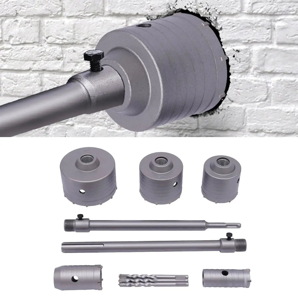 9PC Hole Saw Kit SDS Plus Arbor Shaft &ndash; Includes Pilot Bits