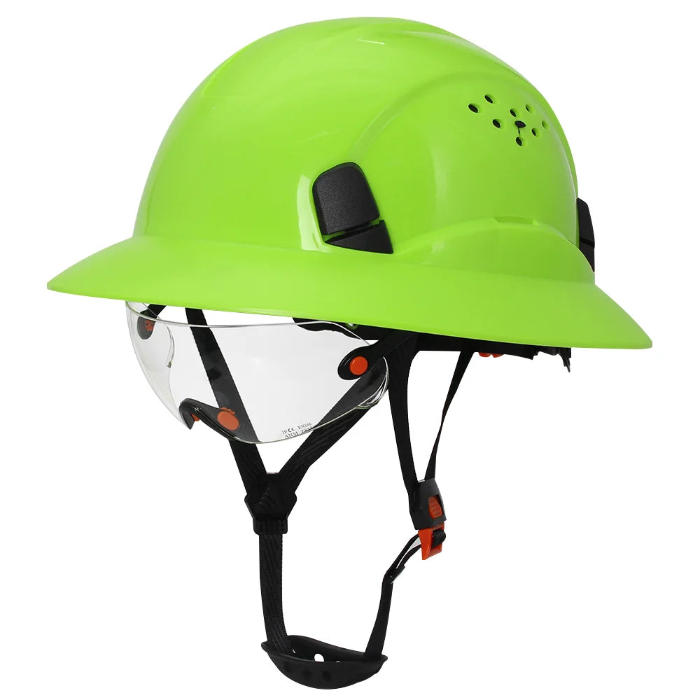 Full Brim Safety Helmet With Goggles &ndash; All Day Comfort Green with goggles