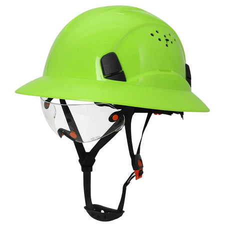 Full Brim Safety Helmet With Goggles &ndash; All Day Comfort Green with goggles