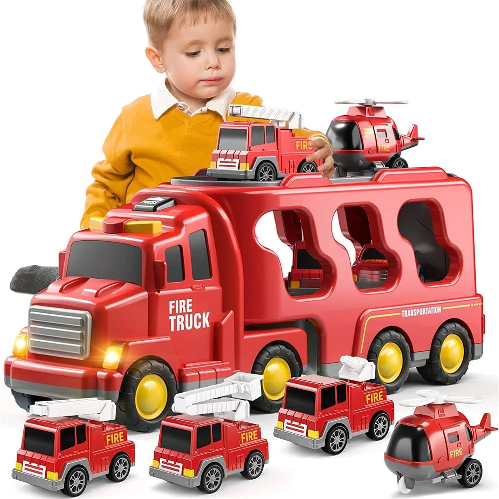 Friction Power 5-in-1 Carrier Truck &amp; Fire Engine Toy Set for Toddlers k801 / CHINA