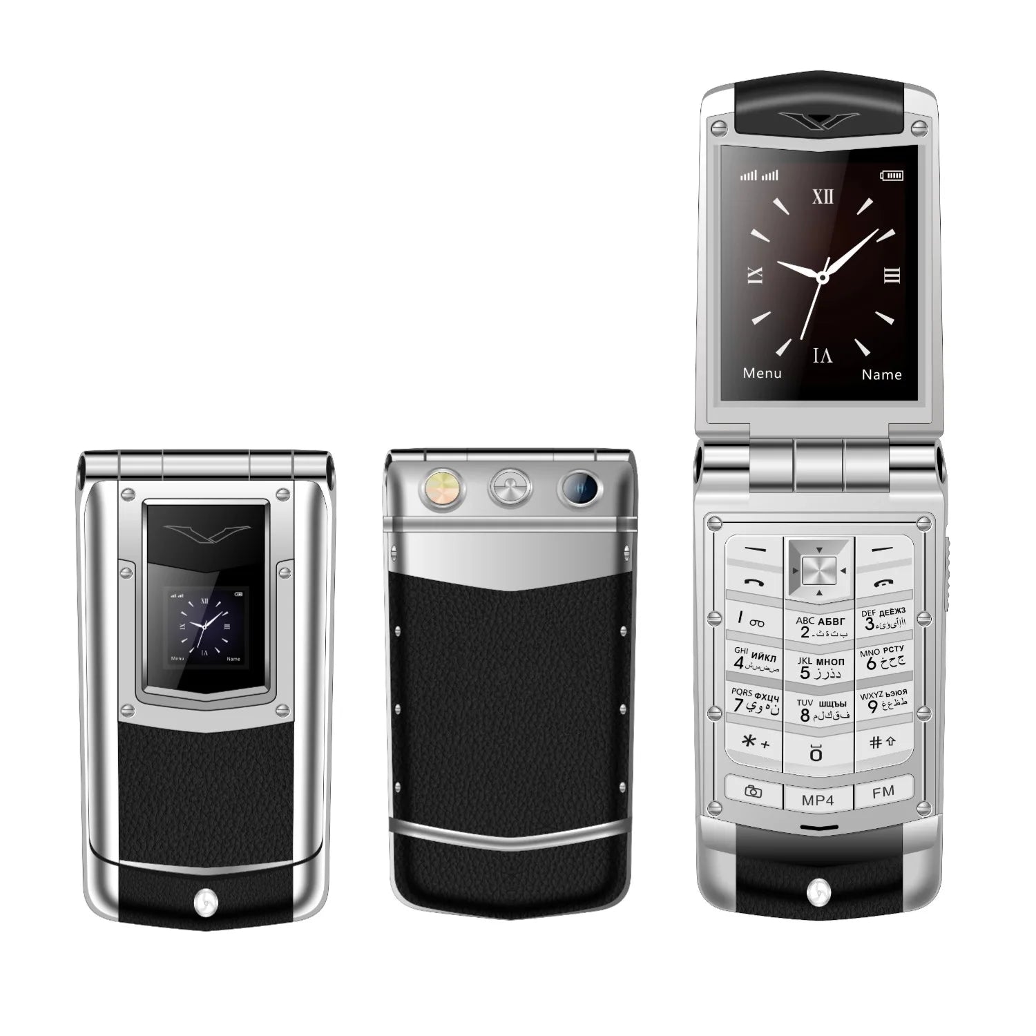 Luxury Metal Flip Phone For Men &ndash; Big Button Dual Screen B-V77 Silver / Standard