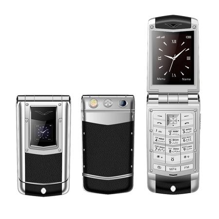 Luxury Metal Flip Phone For Men &ndash; Big Button Dual Screen B-V77 Silver / Standard