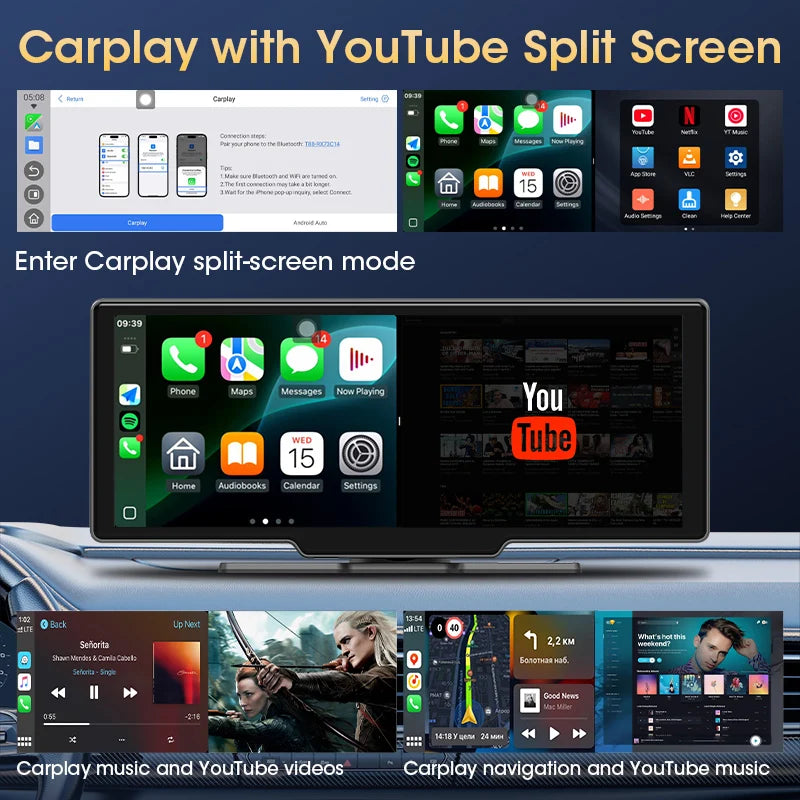 JMCQ Universal 10.26 Inch Android WIFI Car Multimedia Player &ndash; Wireless Carplay and Bluetooth Connectivity