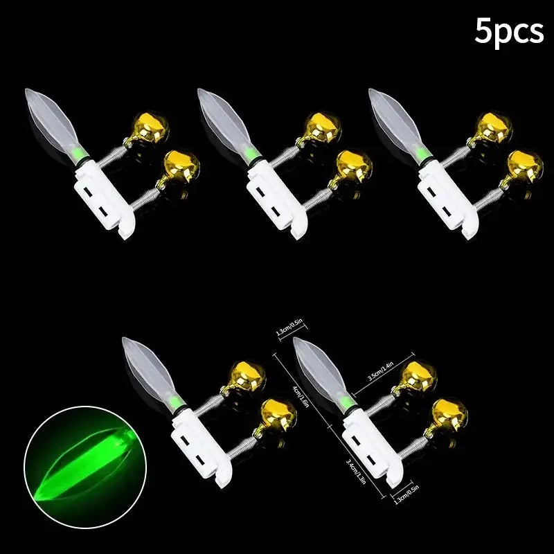 5Pcs Electronic Fishing Light Bite Alarm Rod Bell USB Charge Green