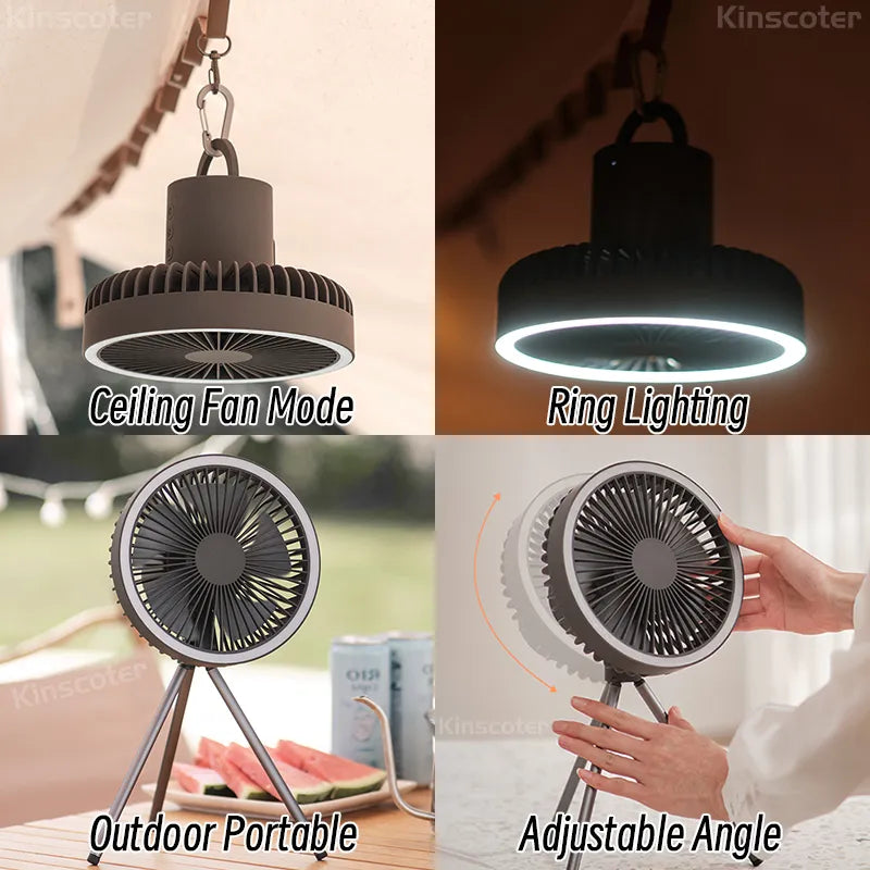 Multifunctional Camping Tools Rechargeable Led Camping Light Fan Portable 10000mah Tent Lighting Lamp For Outdoor Circulator