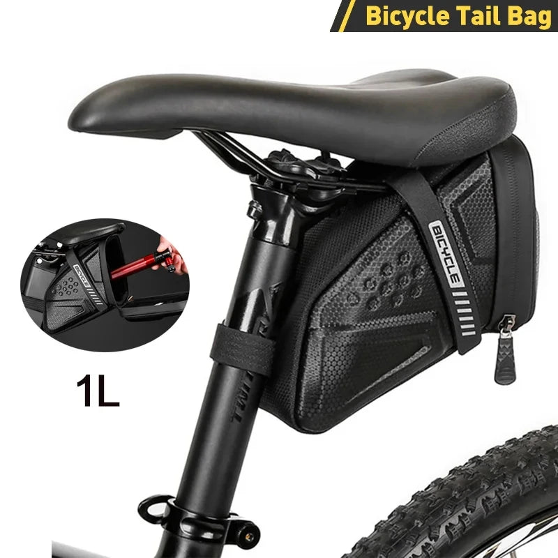 Αδιάβροχη Τσάντα Σέλας Ποδηλάτου 1L, Μαύρο, Ανακλαστική, Πολυλειτουργική Αποθήκευση Εργαλείων