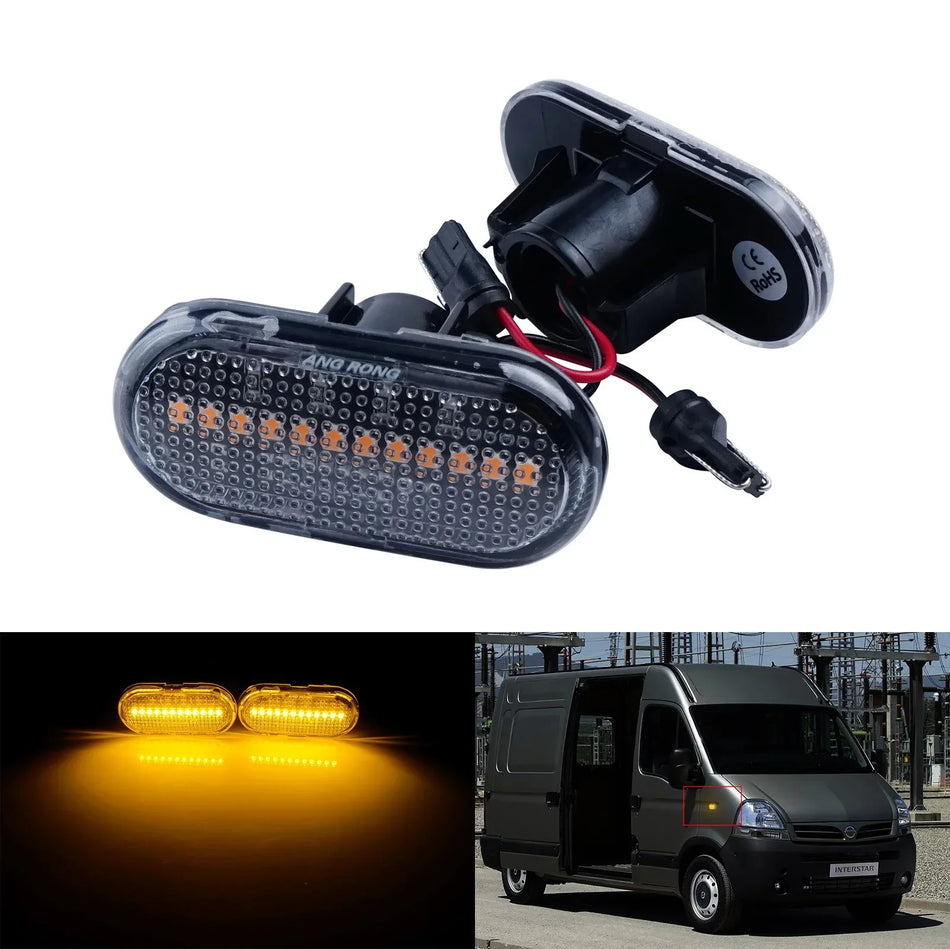 Indicator Light For Opel Vauxhall Vivaro Amber LED 2-Piece Set Direct Fit With Clear Lens
