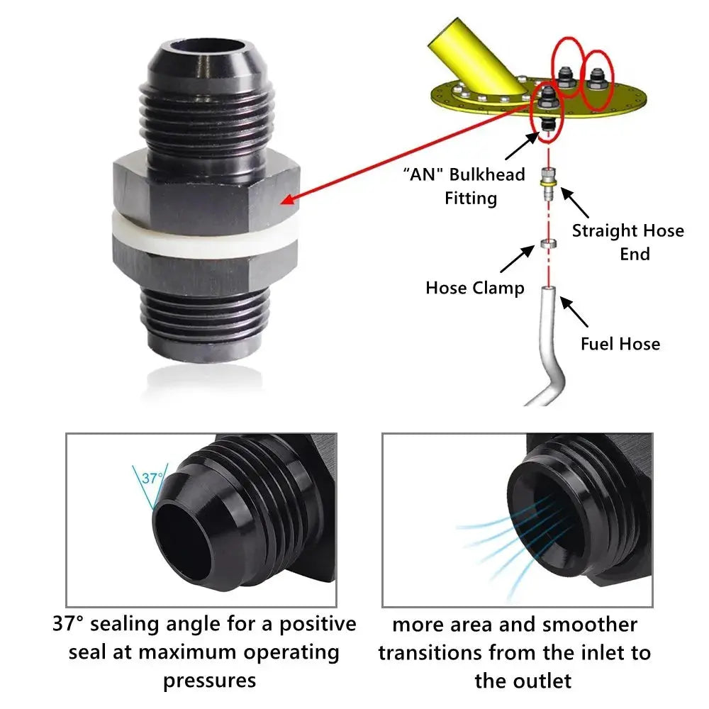 Male AN6 AN8 AN10 AN12 Flare Fuel Cell Tank Adapter Bulkhead Fitting Straight with Washer Black Aluminum Straight by InterCyprus Trading Ltd