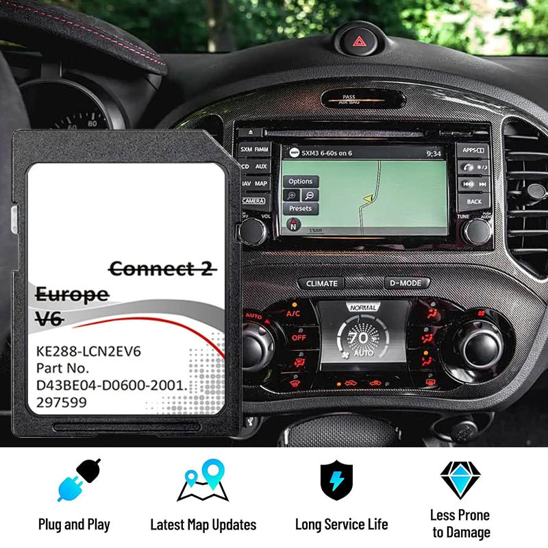 Atjauniniet kartes UK EU Connect2 V6 navigācijai GPS Nissan Leaf.