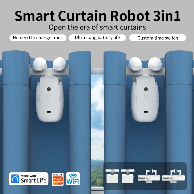 Smart Wi-Fi Curtain Controller 1/2pc No Installation Required App Control with Timer And Light Sensor Compatible with Roman Rod