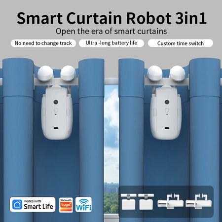 Smart Wi-Fi Curtain Controller 1/2pc No Installation Required App Control with Timer And Light Sensor Compatible with Roman Rod