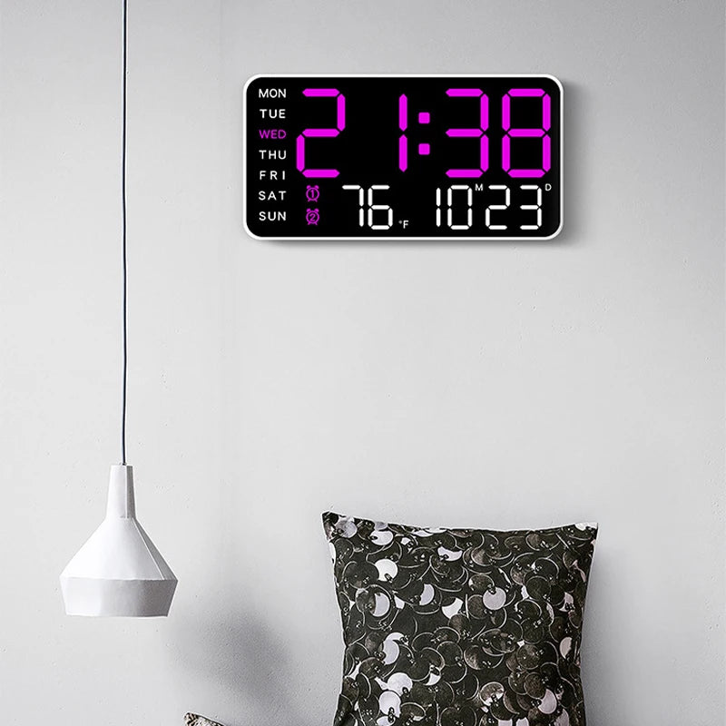 Large LED Digital Wall Clock with Remote Control, Temperature &amp; Date Display