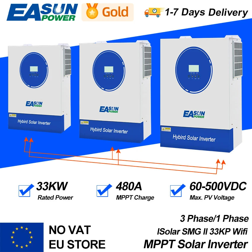 Easun Power 33kW 3 Φάσεων Υβριδικός Ηλιακός Αντιστροφέας 48V 160A
