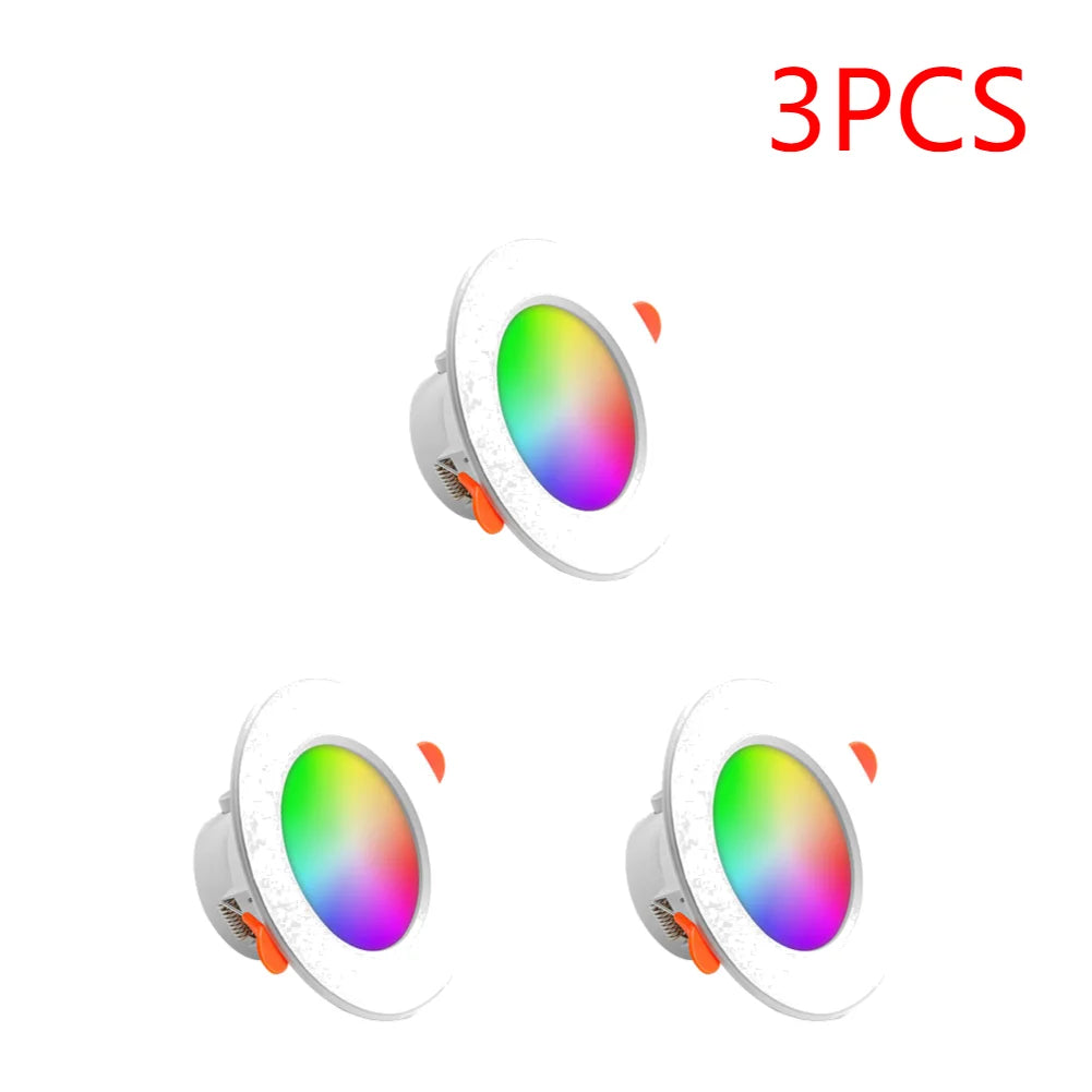 1-10PCS 10W Smart LED Downlight Bluetooth Ceiling Lamp RGB Lamp APP Remote Control Color Changing light for Google Alexa Home 3PCS