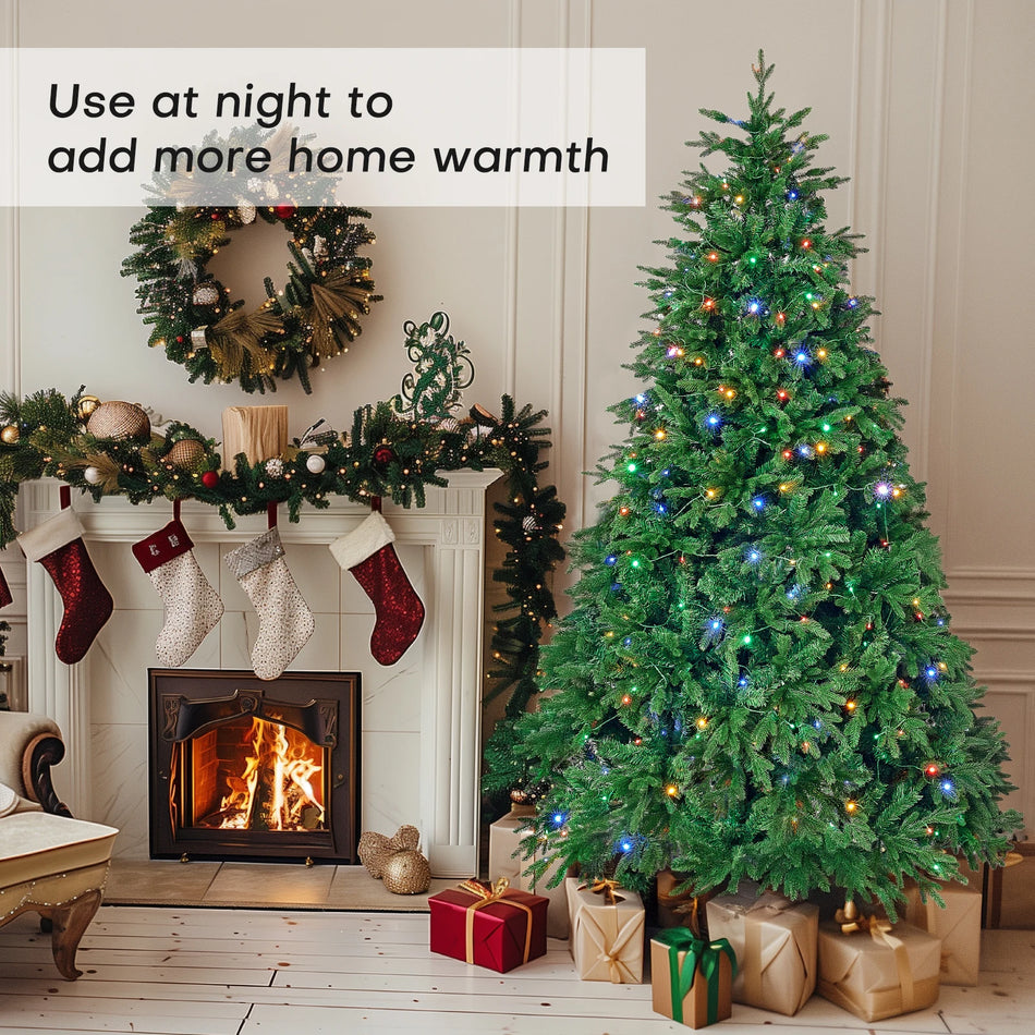 Искусственная рождественская елка Redlife 7.5 фута, огнестойкая, из PE и ПВХ, с 23 светодиодными лампочками, шарнирными ветвями, металлической подставкой