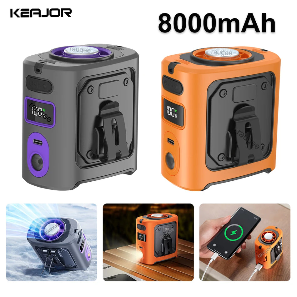 RauGee Portable Waist Fan &ndash; 8000mAh Power Bank Clip Cooling
