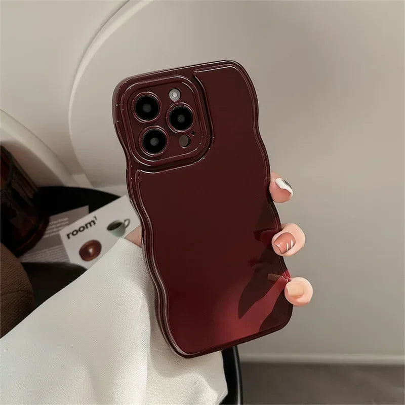 Korean Air Cushion Wave Gorgeous Wine Red iPhone Case - Shockproof &amp; Soft Cover for iPhone 11-16