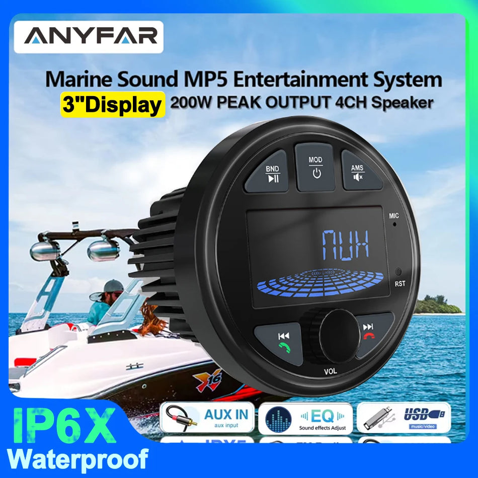 IP6X Waterproof Marine Boat Radio Stereo with Bluetooth, AUX, AM FM RDS MP3 MP4