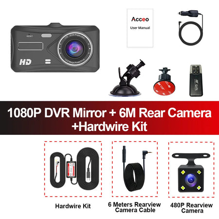 ACCEO 4.0 Inch Dashcam &ndash; Dual Lens 1080P Night Vision B12-6M RCC-KIT / 32G