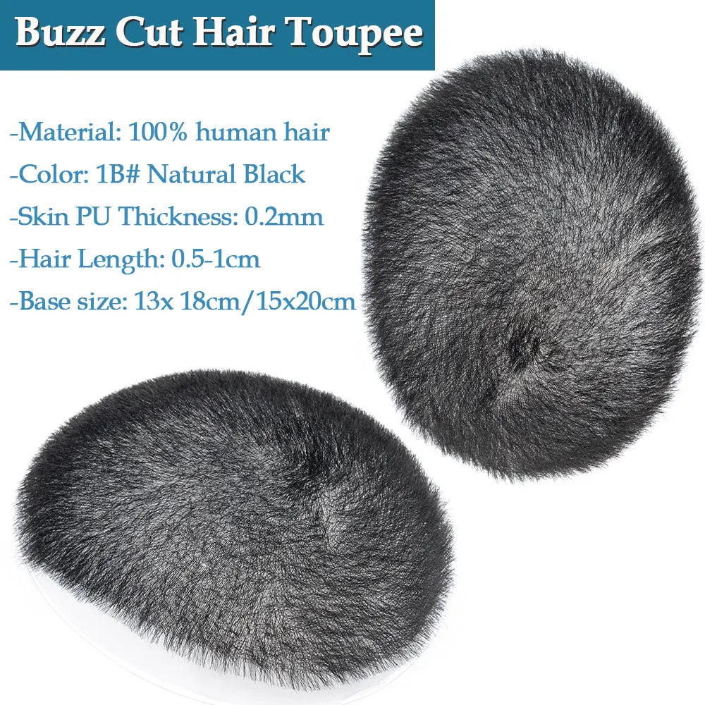 Rich Choices Thin Skin PU Human Hair Toupee for Men - Short Buzz Cut
