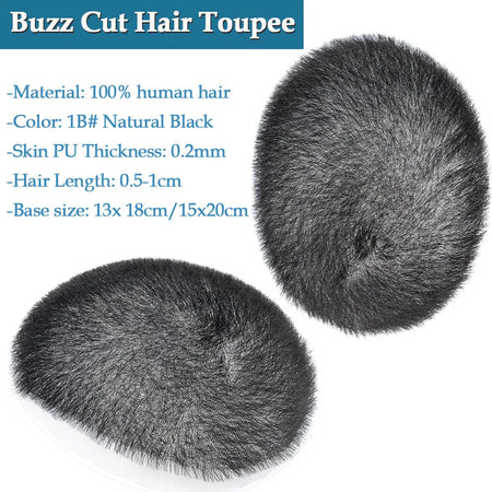 Rich Choices Thin Skin PU Human Hair Toupee for Men - Short Buzz Cut