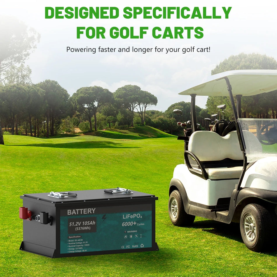 Batteria per golf cart LiFePO4 48V 105Ah 5 kWh con BMS intelligente integrato e caricabatterie con monitor touch