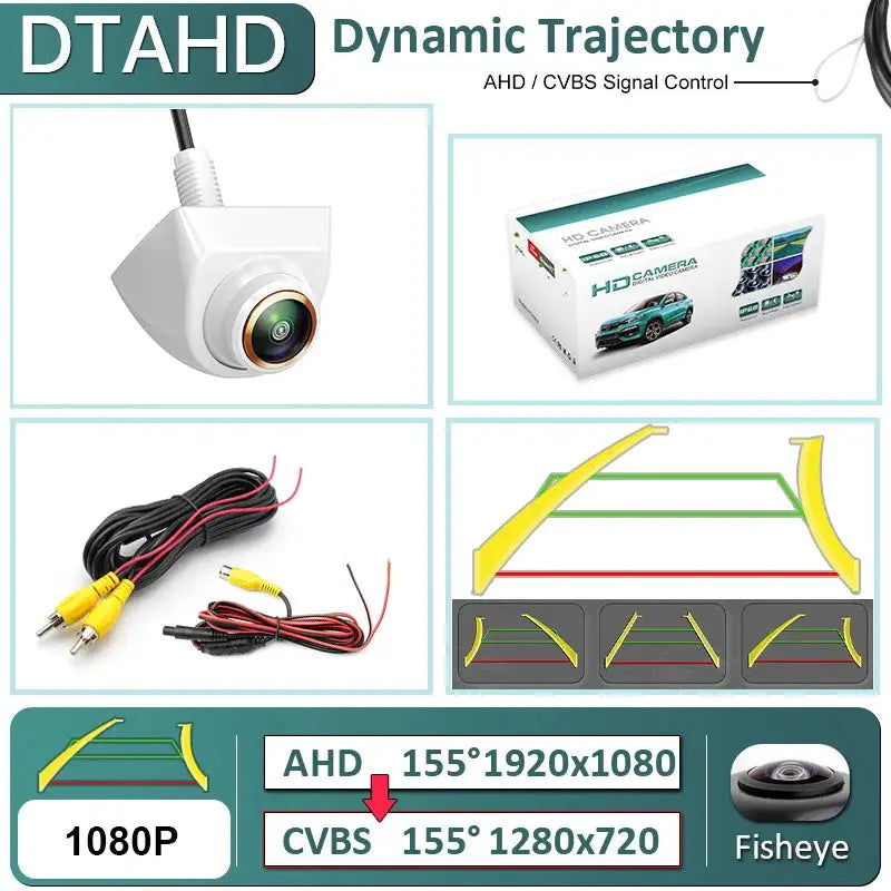 White AHD 1080P 360 Adjust Car Reverse Backup Camera with Dynamic Trajectory Line for Android DVD Video Monitor by InterCyprus Trading Ltd