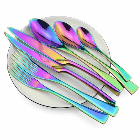Rainbow Dinnerware Set &ndash; Colorful Mirror Finish Stainless Steel Cutlery